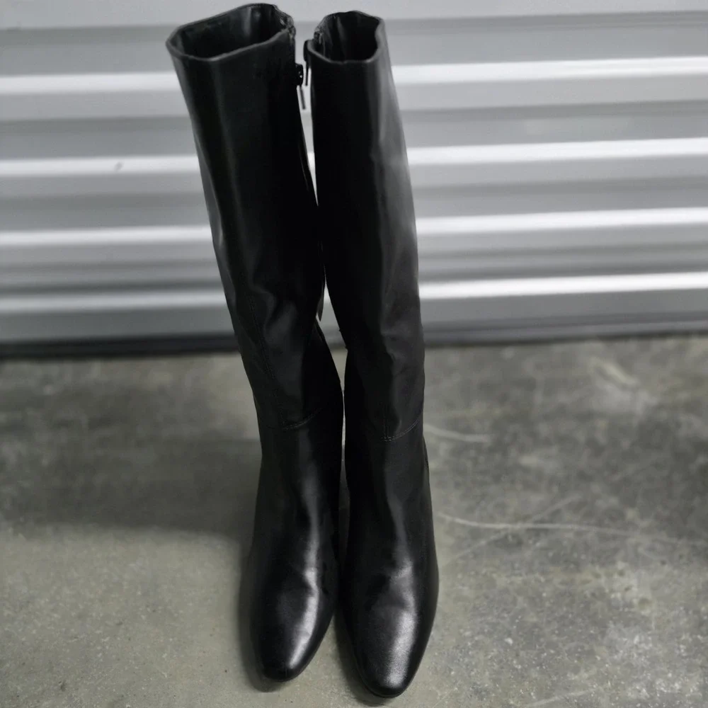 WOR Regent Women's Black Knee-High Boots Size 8M‎ Block Heel Zip Up All Man Made